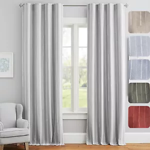 A pair faux silk stripe blackout curtain✅ gathering tape✅back tab✅(53X90"X2pcs) - Picture 1 of 5