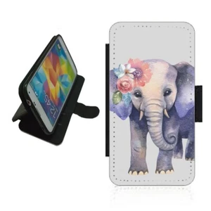 Elephant Phone Case Wallet flip cover For iPhone Samsung Google ELE1 flowers - Picture 1 of 6