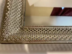 MCM Mirror Has Decorative Silver Design With Thick Netted Frame. 16” X 11” - Picture 1 of 2