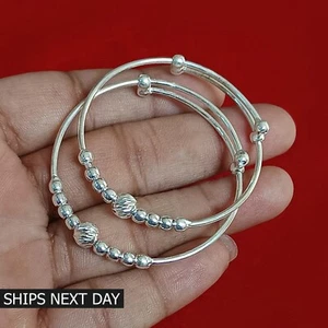925 Sterling Silver Baby Cuff Bangle Adjustable Handmade Unisex Kids Jewelry - Picture 1 of 9