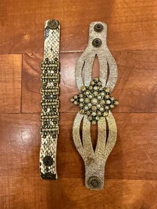 Leatherock Adjustable Pair Of Cuff Bracelets With Rhinestone & Pearl Embellishme - Picture 1 of 5