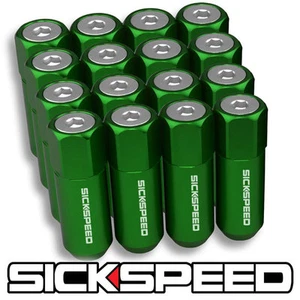SICKSPEED 16 GREEN/POLISHED CAPPED ALUMINUM 60MM EXTENDED LUG NUTS 1/2x20 N30 - Picture 1 of 1