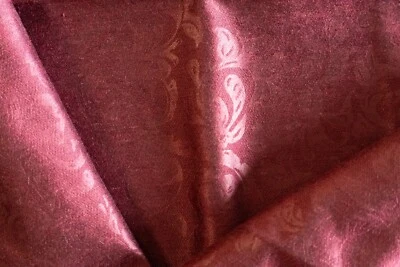 Vintage red floral damask drapery and upholstery fabric remnant four yards - Image 1 of 4