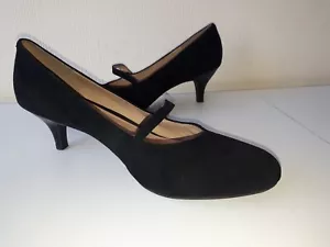 Black Mary Jane Shoe Size 8 M&S Women Mid Kitten Heel Suede Court Smart Worn Onc - Picture 1 of 24