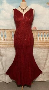 Dress 14 Red Sequin Evening Long Ballgown Stretch Deco 1920s Prom Fishtail Maxi - Picture 1 of 9