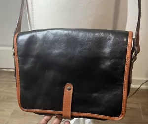 L' Artigiano Womens Black Brown Leather Pockets Adjustable Strap Cross Body Bag - Picture 1 of 8