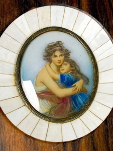 QUADRO MINIATURA VINTAGE VIGEE-LEBRUN & FIGLIA RITRATTO, INCORNICIATO, FIRMATO, c1890 - Foto 1 di 7