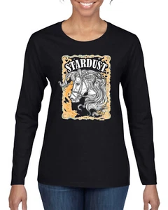 Camiseta Star Dust Horse Negro y Amarillo Envejecido Vintage Mujer Mangas Largas - Imagen 1 de 8