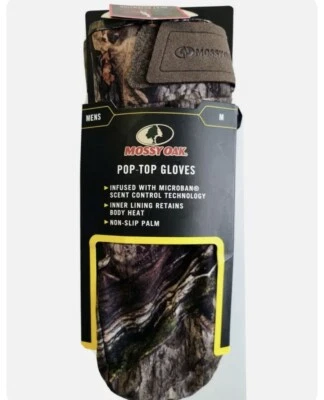 Mossy Oak Pop-Top Half Finger Gloves with Mitten Cover Camo M - Image 1 of 3