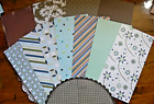 CARD KITS 12 Mixed Designs BLUE BROWN + C3 Contrast Ribbons Single/Sided 6 x 12
