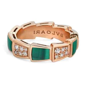Bvlgari Serpenti Viper Diamond & Malachite Band Ring 18K Rose Gold SZ 50 US 5.25 - Picture 1 of 6