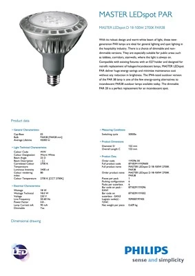Philips Master LEDspot PAR38 18W 230v E27 25 Deg 2700k Dimmable 8718291119296 - Image 1 of 4