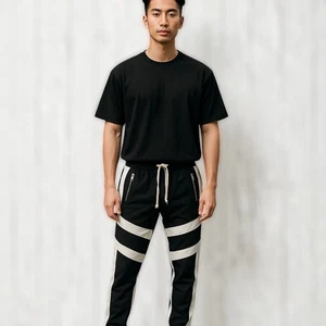 EPTM Mens Track Pants Black White Jogger Athleisure Sz Med Performance Casual - Picture 1 of 11