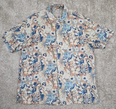 Camisa Margaritaville Hawaiana Estampado Floral Lino Mezcla Seda Manga Corta Para Hombres XL Foto 1 de 4