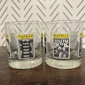 Set 2 Broadway Playbill Lowball Rocks Glasses Shows Theater South Pacific Cyrano - Picture 1 of 10