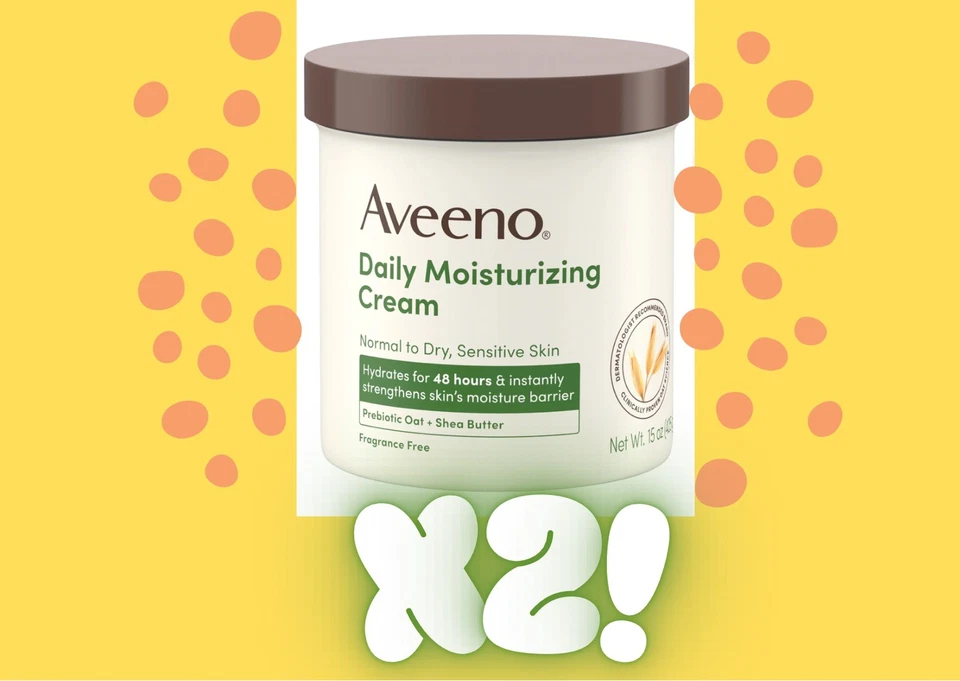 2 Aveeno Daily Moisturizing Body Cream Lotion Dry Sensitive Skin Oat Shea 15 oz  - Image 1 of 1