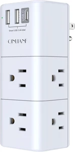 USB Outlet Extender Surge Protector -  Rotating Plug, 3-Sided Swivel Power Strip - Picture 1 of 7