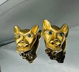 Vintage Signed Chameau Et Jackie Collins Gold Tone Panther Clip on Earrings - Picture 1 of 12