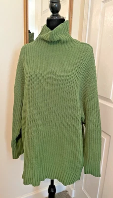 Suéter Pullover Aerie Kelly Verde Grande Grueso Tejido Capucha Cuello Mujer Grande Foto 1 de 4