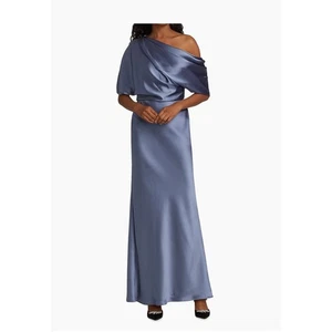 Amsale Slate Satin One-Shoulder Gown - Size 8 - New - Picture 1 of 8