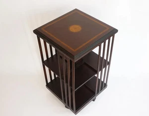 Antique Edwardian Revolving Bookcase in Wood with Inlaid Details, Marquetry - Picture 1 of 10