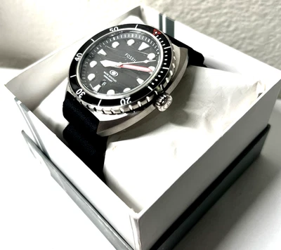 Reloj de tres manecillas Fossil Breaker FS6062 de acero inoxidable para hombre - Correa de silicona negra - NUEVO Foto 1 de 4