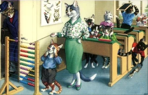 Gato Escuela Aula Vintage Postal Mainzer Gatos Impreso en Turquía De Colección - Imagen 1 de 2