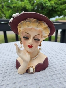 Vintage Marco Japan Frauenkopf Vase rot Kleid Hut blond *defekt lesen* - Bild 1 von 22