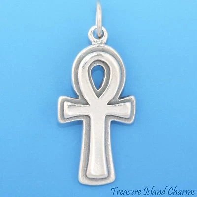 Egyptian Ankh Cross 925 Solid Sterling Silver Charm Pendant 1" MADE IN USA - Image 1 of 4