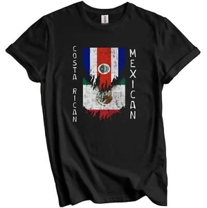 Costa Rican Mexican Flags Ripped Torn Costa Rica Mexico T-Shirt - Picture 1 of 5