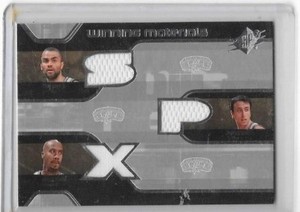 TONY PARKER -MANU GINOBILI & BRUCE BOWEN 2007-08 SPx WINNING MATERIALS TRIPLE