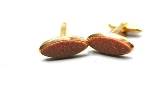 Vintage Oval 14KT GF Cufflinks With Sparkling Glitter Center Stone S34 - Picture 1 of 5