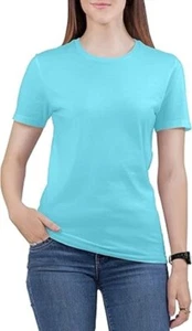 Love My Fashions Women's Round Neck Short Sleeves Plain Cotton T-Shirt Azure Blu - Picture 1 of 6