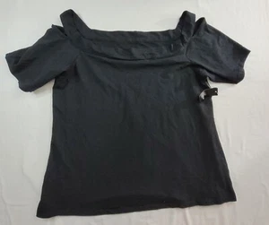 Torrid Shirt Women Sz 4 Black Foxy Off Shoulder Cutouts Short Sleeve 4X 26 NEW - Picture 1 of 11