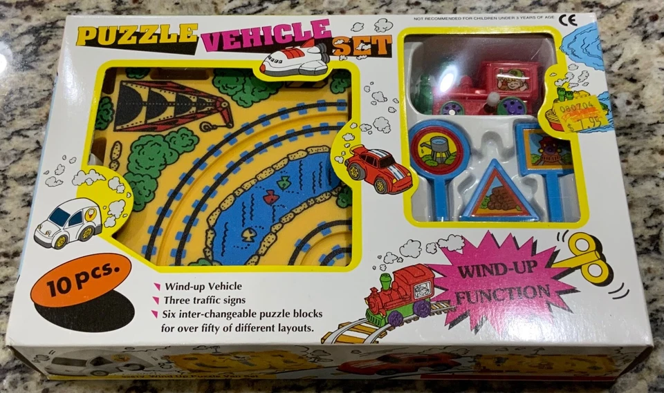 Vintage Plas-Toy WIND-UP PUZZLE VEHICLE SET *TRAIN SET* #9281T (MIB)