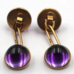 14K Vintage or Antique Rose Yellow Gold Amethyst Cabochon Cufflinks 6.0 Grams - Picture 1 of 7