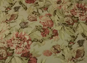 SCHUMACHER ASHBORNE PEONY LINEN #D4034 Large Floral Bird Fabric BY YARD 54"W - Picture 1 of 6
