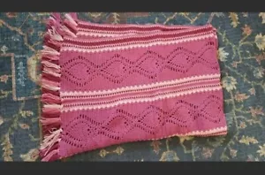 Handmade Vintage Crochet Afghan Granny Chic Throw Blanket Pink Mauve Tassles - Picture 1 of 10