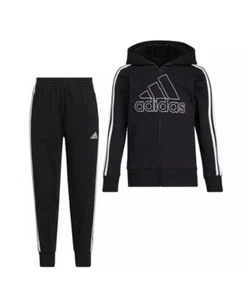 New Adidas Little Boys 2 Piece Classic French Terry Hoodie and Pant Set Black 7 - Picture 1 of 5