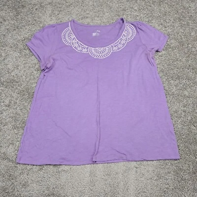 Camisa suave para mujer Merona cuello redondo bordada púrpura talla 2 Foto 1 de 4