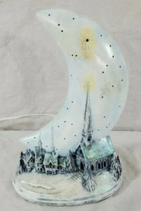 Vintage Ceramic Moon Stars Village Town Church Steeple Night Light Lamp - Picture 1 of 9
