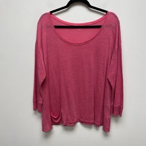 Eileen Fisher Womens Pink Long Sleeve Scoop Neck Linen Punch Oversized Top L - Picture 1 of 8
