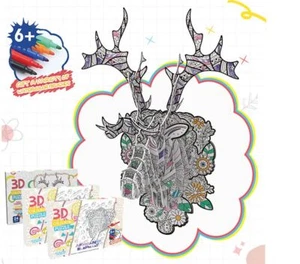 Elk Elephant Unicorn Build & Colouring 3D Puzzles Felt Pens Wall Decoration Kids - Picture 1 of 20