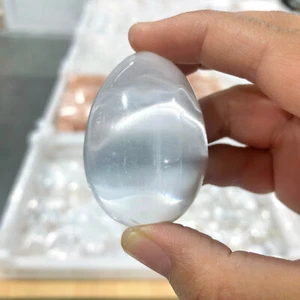 1.8"Selenite Crystal Egg Smooth Polished Healing Quartz Reiki CHARGE Prote Decor - Picture 1 of 8