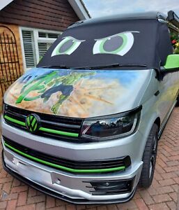 VW Transporter T6 Front Window Screen Cover Black Out Blind Frost Eyes Green