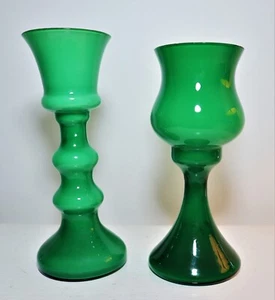 2 x Green Cased glass Hooped Scandinavian Mid-Century Vases, Retro 1970s VGC - Picture 1 of 11