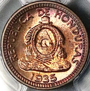 1935 PCGS MS 65 Honduras 1 Centavo de Lempira RB Key Coin POP 3/2 (24112701C) - Picture 1 of 6