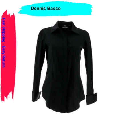 Blusa de algodón elástico para mujer Dennis Basso, negra, 2 Foto 1 de 4