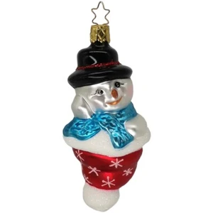 Verträumter Schneemann Weihnachtsmütze 11cm Inge-Glas® Weihnachtsschmuck - Bild 1 von 2