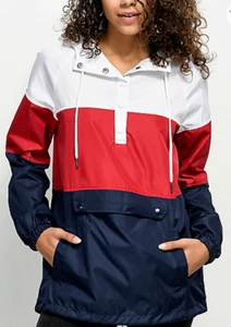 Damen Windbreaker verstellbarer Hoodie Pullover mit Druckknopf Vordertasche & Seitentaschen - Bild 1 von 4